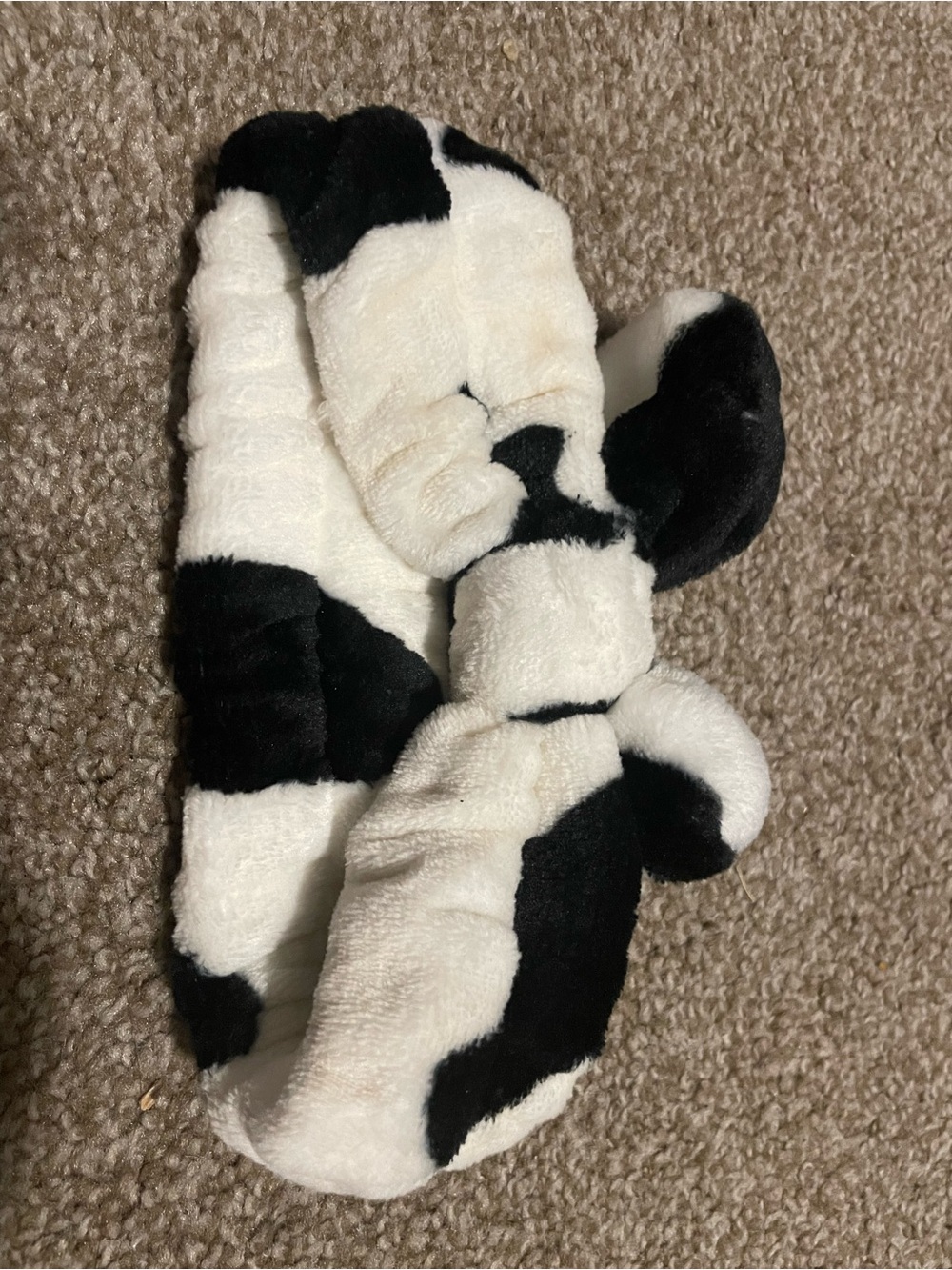 Kids Cow Print Plush Hair Wrap Turban - Black & White